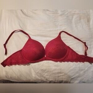 Victoria's Secret Red Lace Overlay Push Up Bra 32DD Convertible Honeymoon‎ Sexy